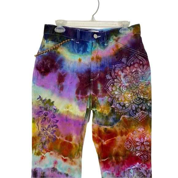 RE/DONE Corduroy Pants Womens Size 28 Small Tie Dye Hand Painted Redone Colorful - Picture 3 of 16
